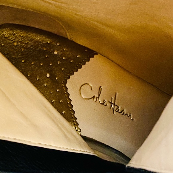 EUC Cole Haan Nike Air Sierra Black Pebbled Leather Tall Heeled Boots - Picture 16 of 17